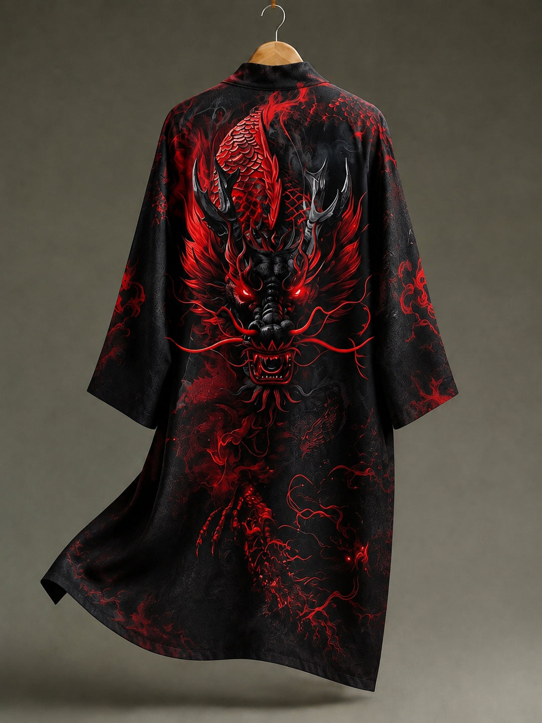 Japanese-style Linen Cardigan With Dragon Print From Mount Fuji