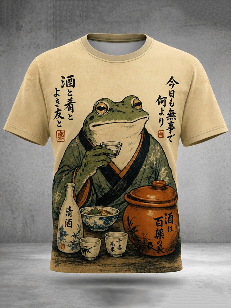 Men's Vintage Japanese Frog Art Print Short Sleeve T-shirt