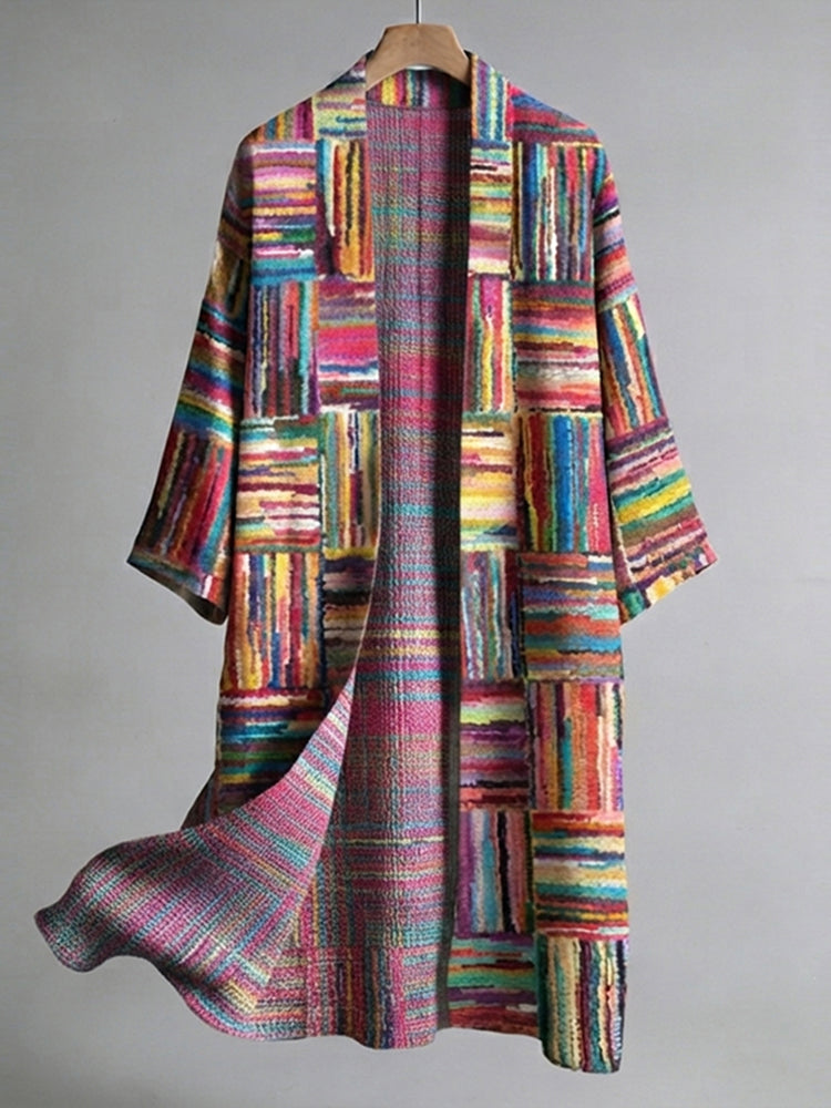 Men's Abstract Geometric Art Pattern Linen Long Cardigan