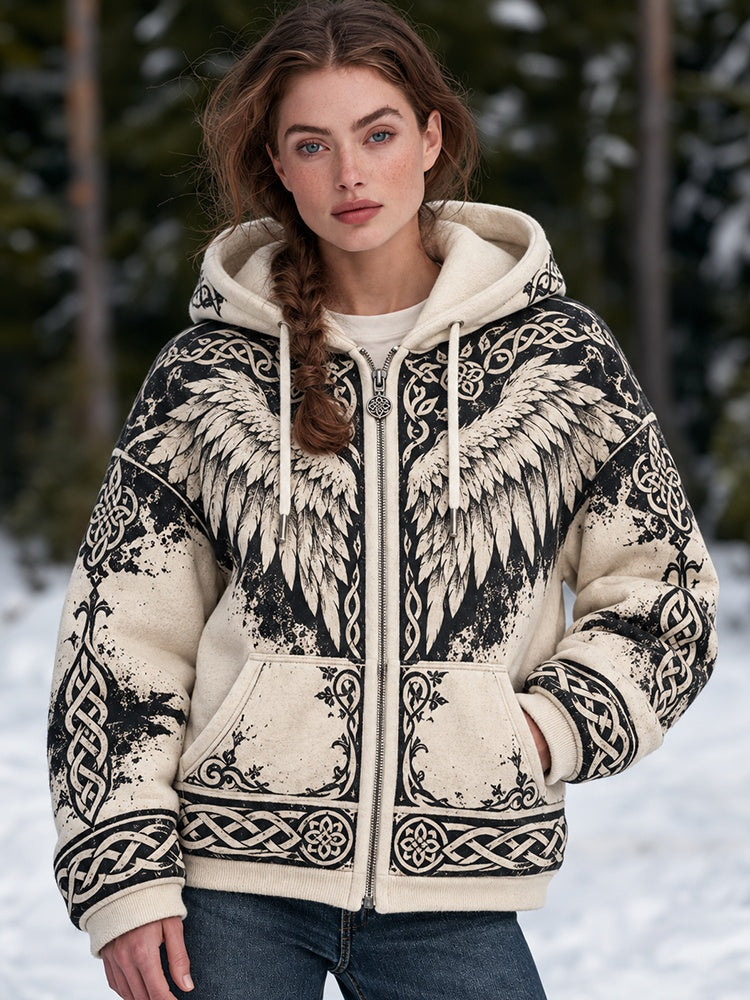 Women's Vintage Viking Wing & Celtic Knot Art Zip Up Hoodie