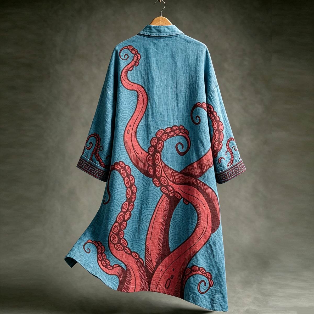 Men's Japanese Octopus Pattern Linen Kimono Cardigan