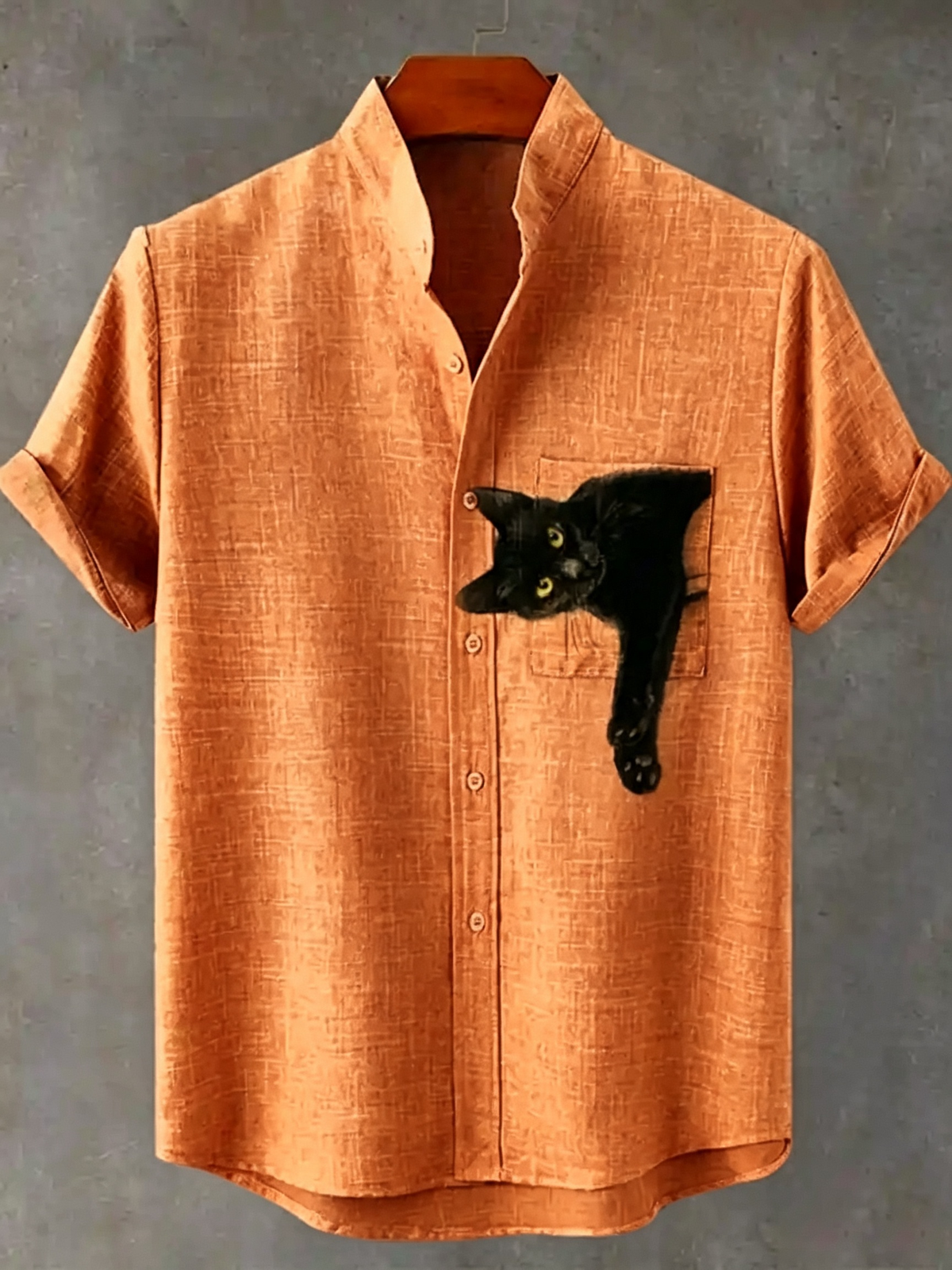 Pocket Black Cat Art Print Casual Shirt