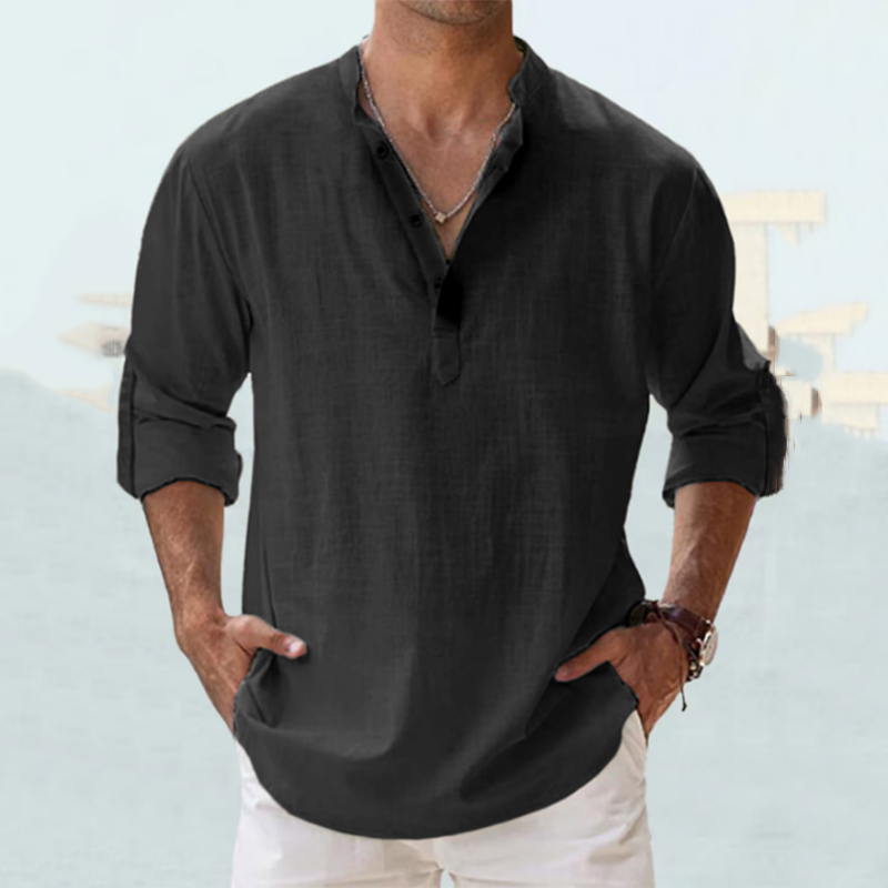 Casual And Linen Solid Color Long Sleeved Shirt