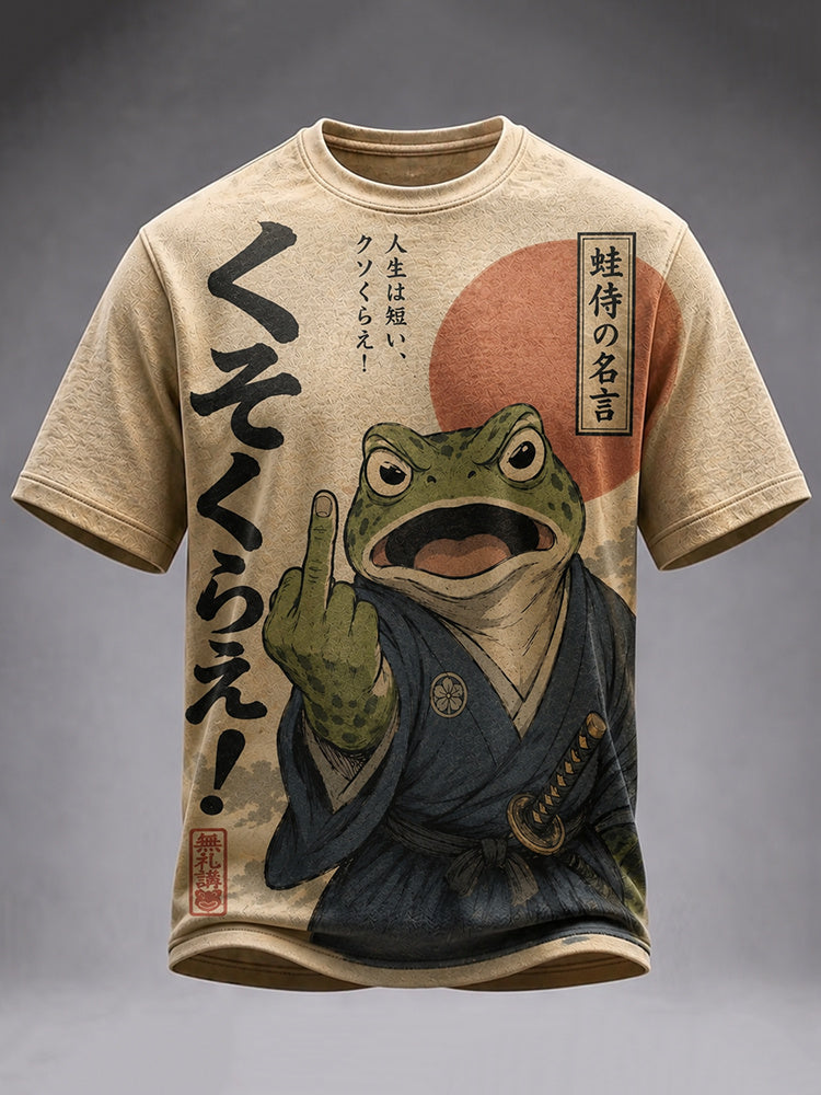 Men's Vintage Japanese Frog Art Print Crew Neck Short Sleeve Casual T-shirt