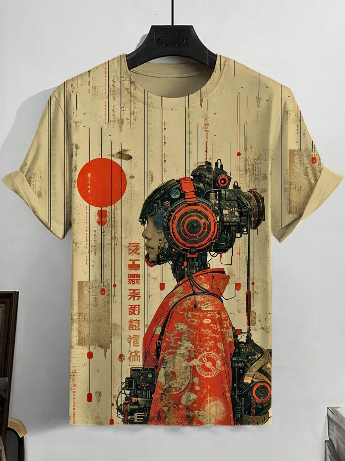 Men's Japanese Kimono Bionic Girl Print Casual T-shirt
