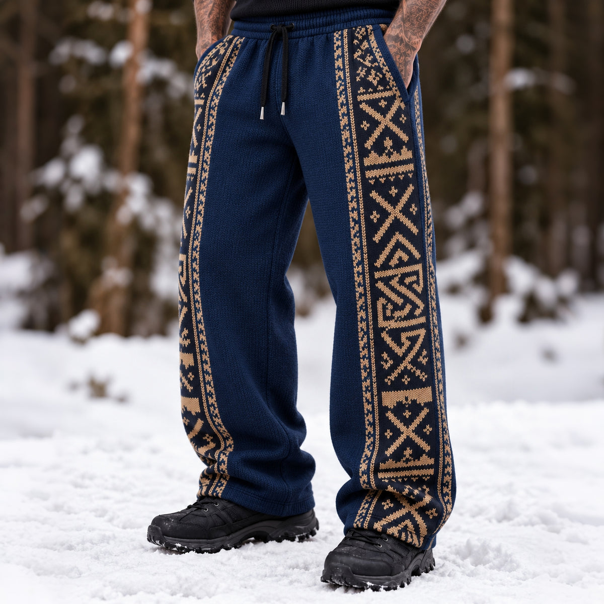 Men's Vintage Viking Celtic Knot Cozy Warm Knitted Jacquard Casual Pants