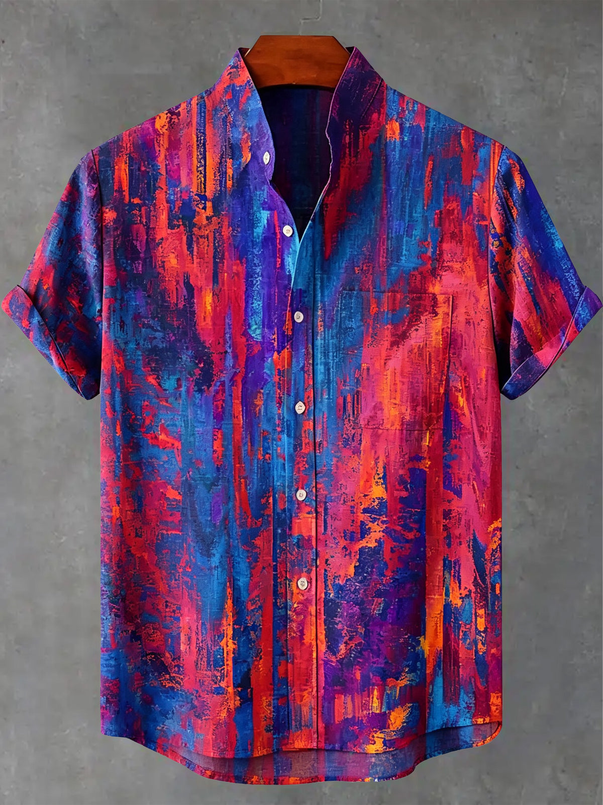 Vintage Rainbow Mottled Art Cat Print Casual Shirt