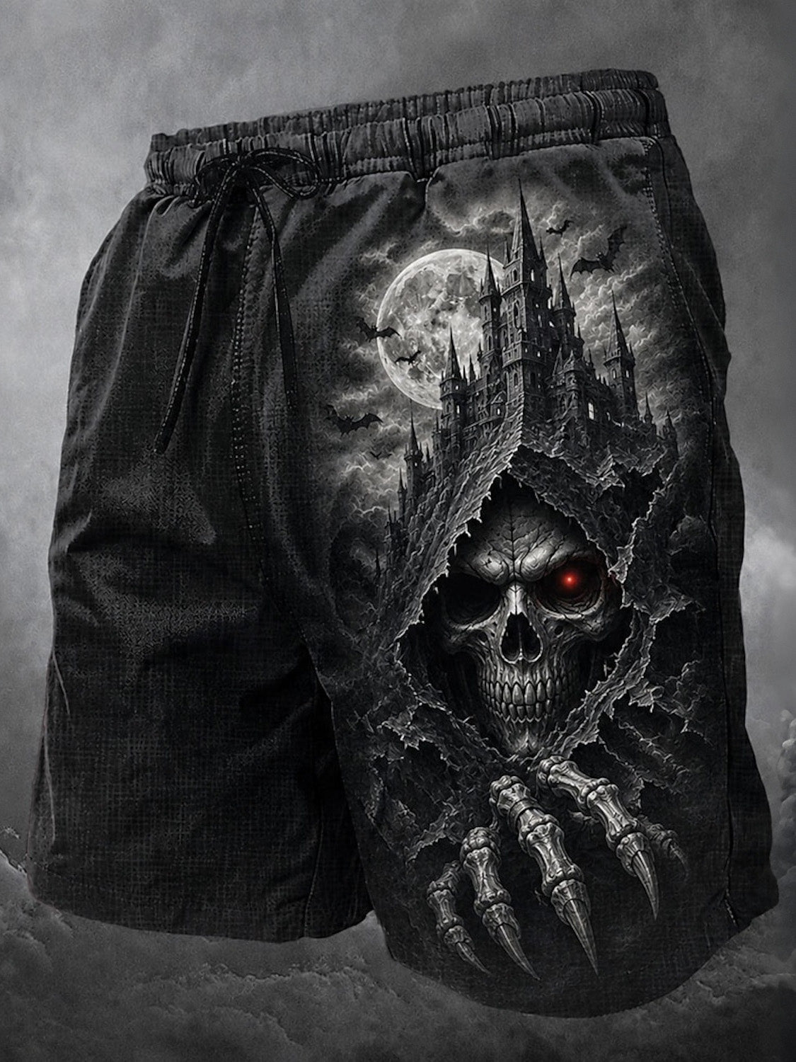Men's Retro Halloween Skull Print Casual Shorts