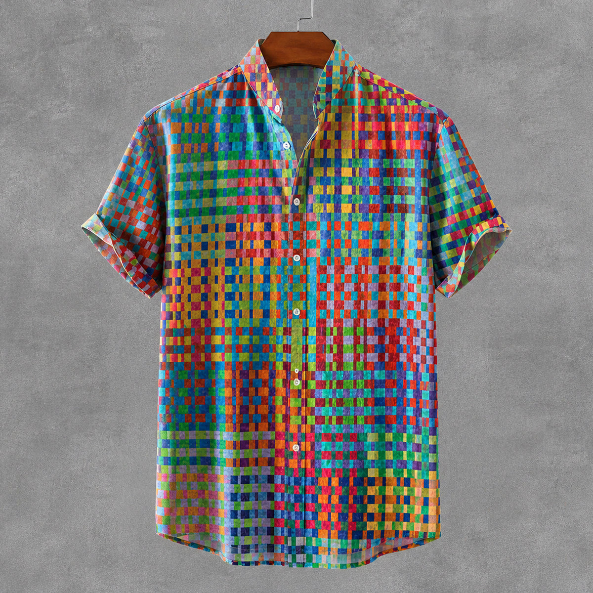Men's Retro Hippie Rainbow Woven Stripes Print Casual And Linen Shirt