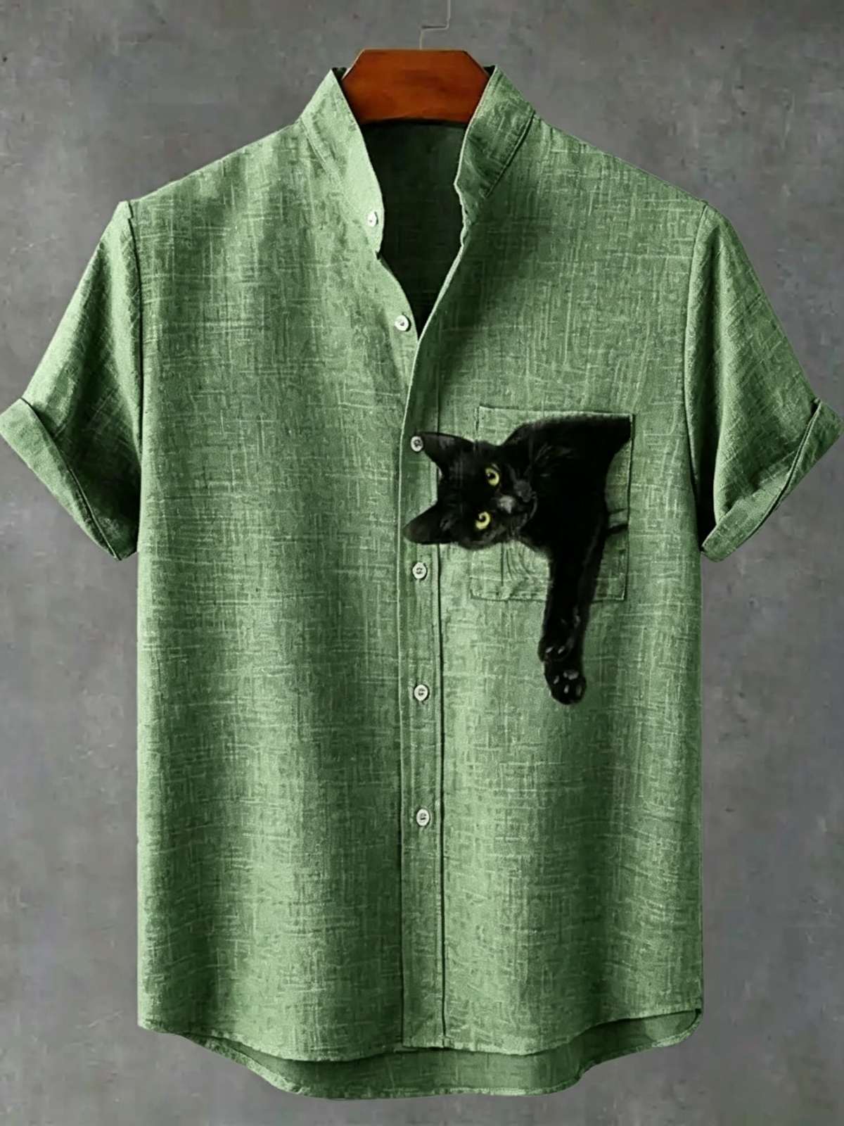 Pocket Black Cat Art Print Casual Shirt