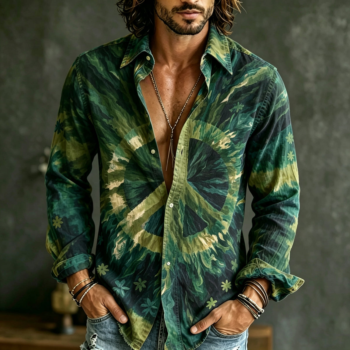 Men's Retro Hippie Style Floral Print Linen Shirt