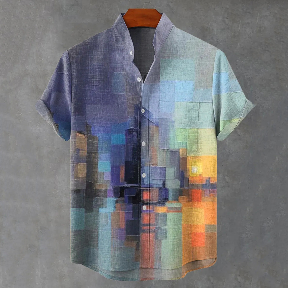 Men's Retro Oil Painting Art Print Casual Linen Blend Short-sleeve Shirt