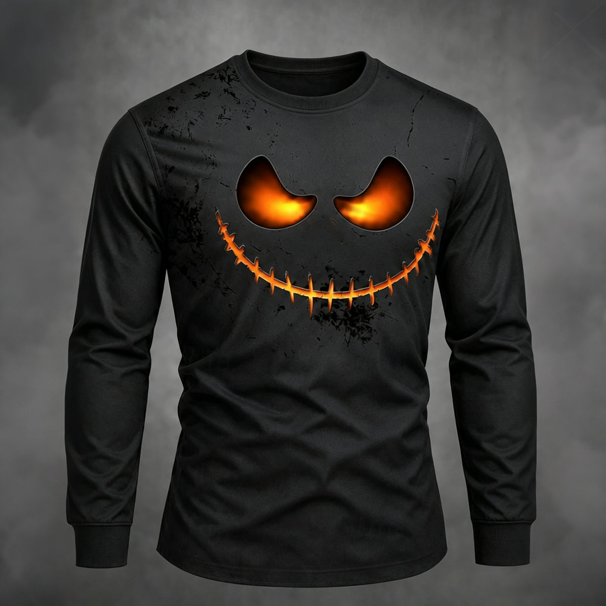 Men's Halloween Pumpkin Face Print Long-sleeve T-shirt