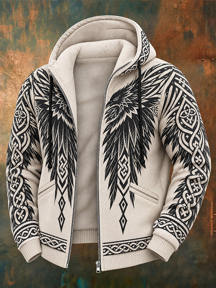 Men's Vintage Celtic Wings Pattern Casual Zip-up Sweatshirt