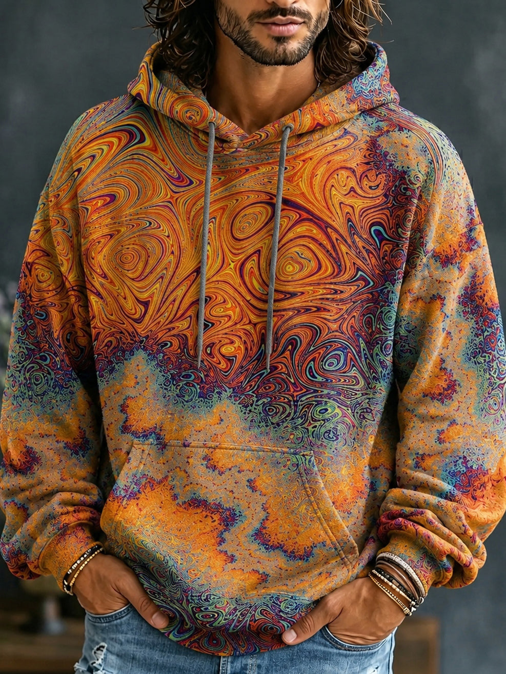 Men's Hippie Tie Dye Psychedelic Graphic Design Printed Hoodie
