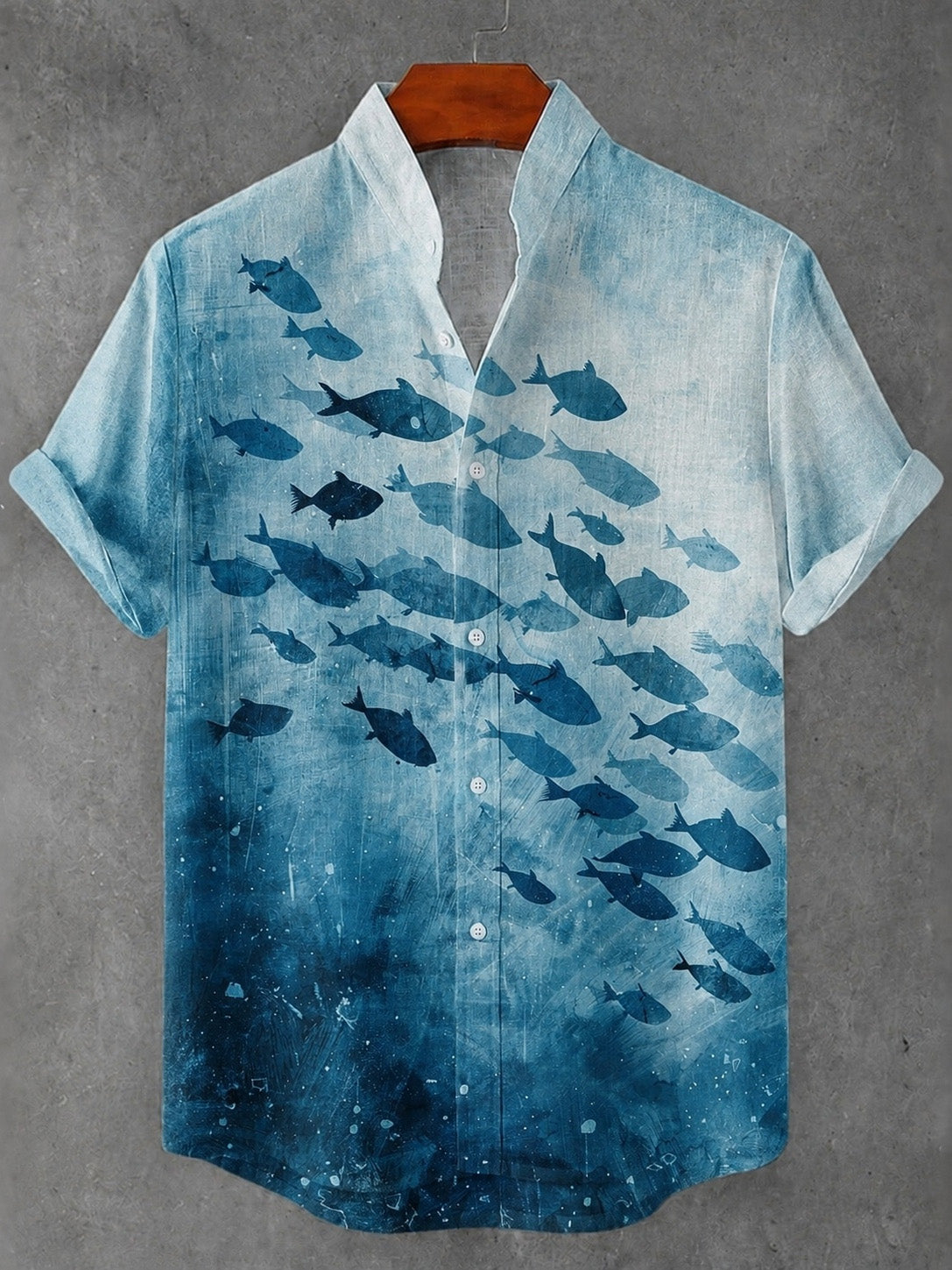 Vintage Japanese Fish Art Print Button Casual Linen Shirt