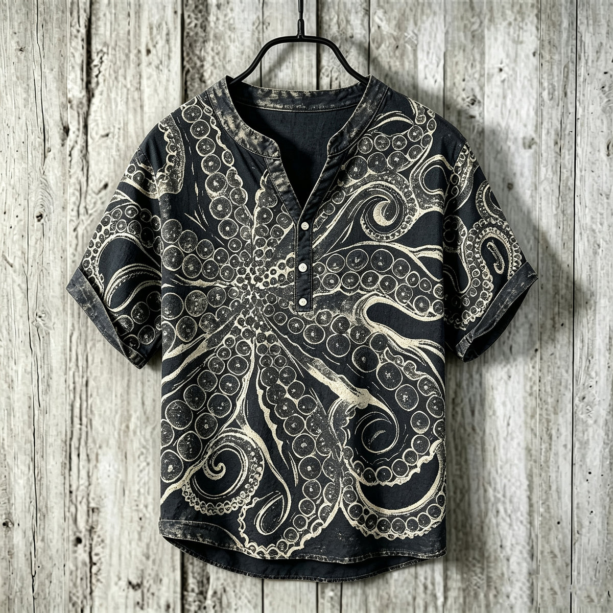 Men's Retro Japanese Art Octopus Print Top