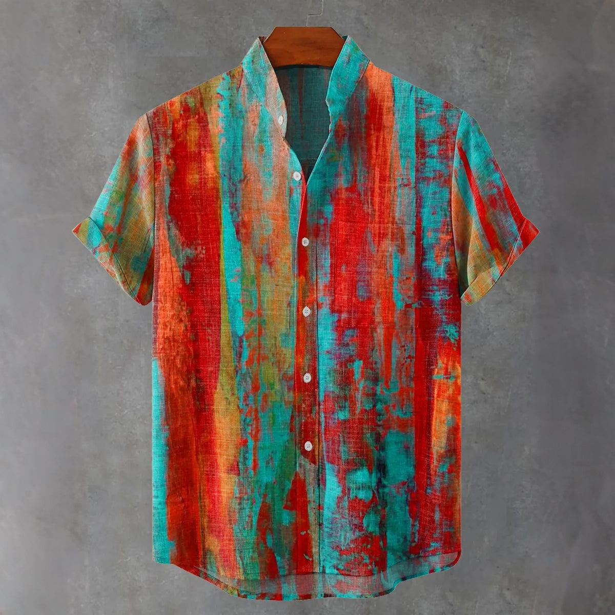 Men's Vintage Distressed Art Linen Blend Short-sleeve Shirt