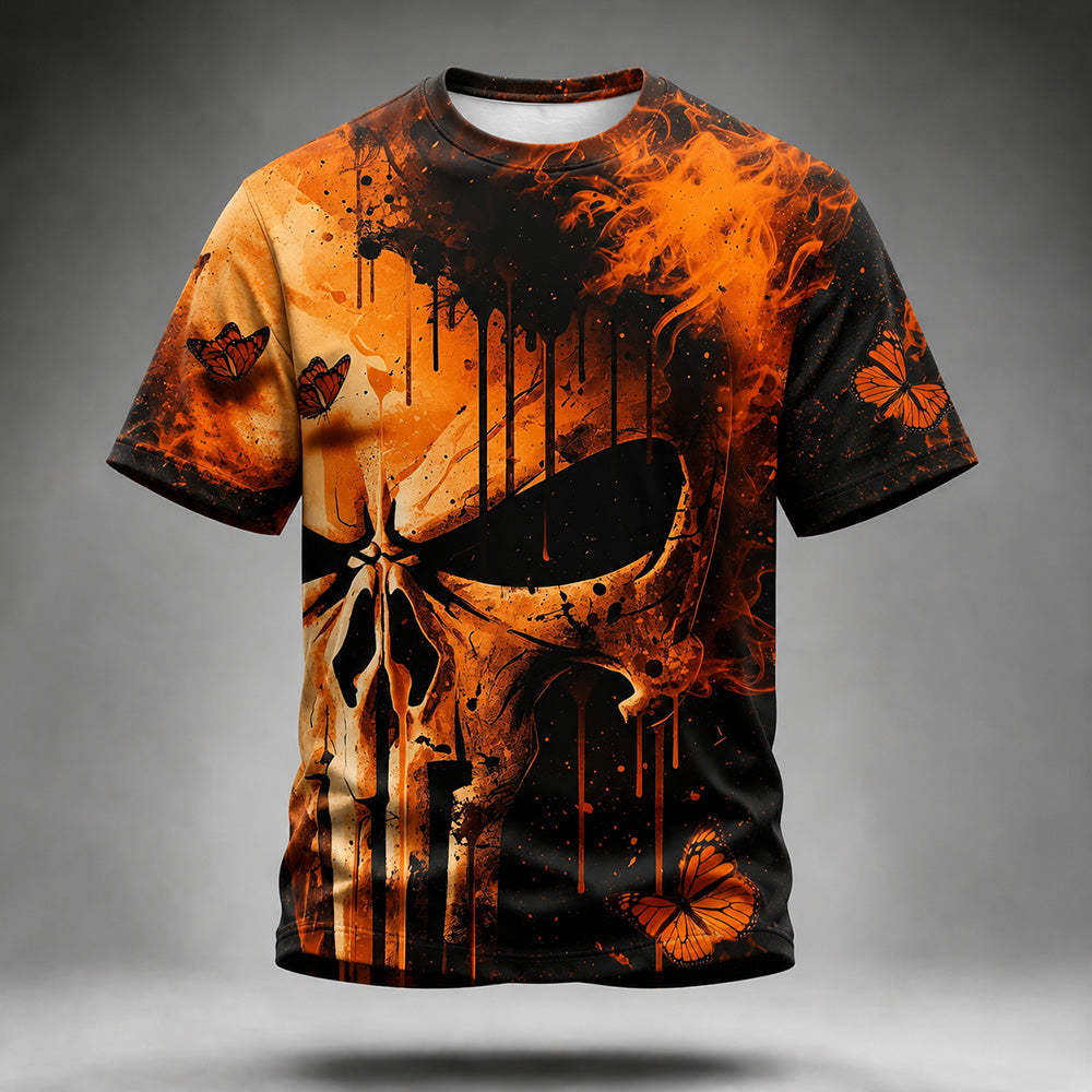 Men's Halloween Skull And Butterfly Art 3d Printed Casual T-shirt