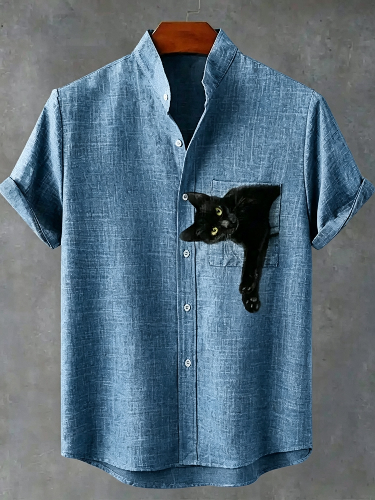 Pocket Black Cat Art Print Casual Shirt