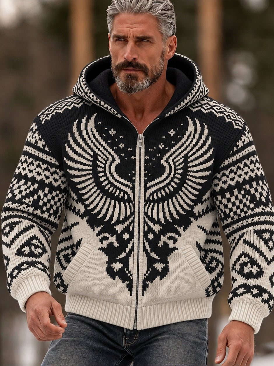 Men's Vintage Viking Wing & Rune Knit Hoodie
