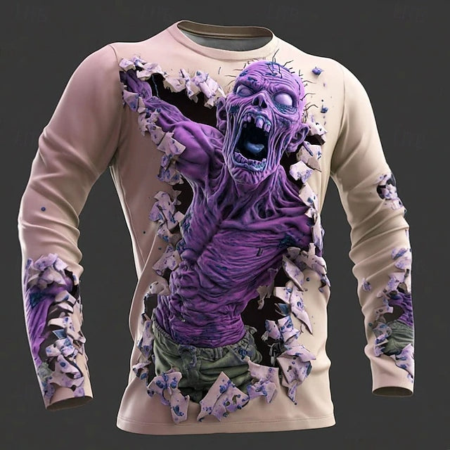 Men's Halloween Optical Illusion Zombies 3d Long Sleeves T-shirt