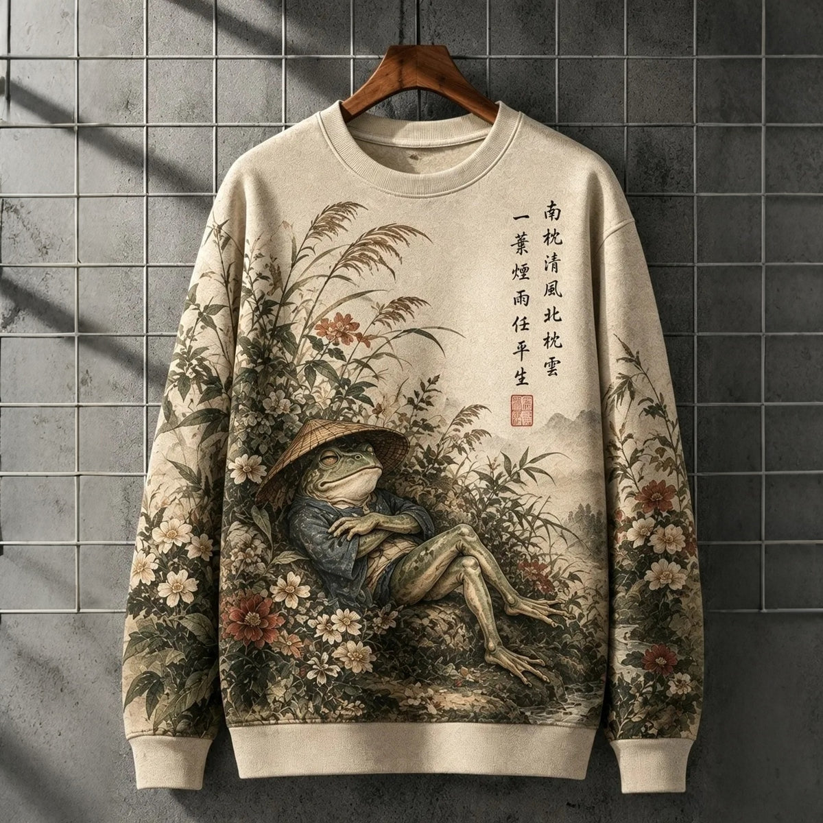 Men's Japanese Frog Art Print Crew Neck Casual Sewatshirt