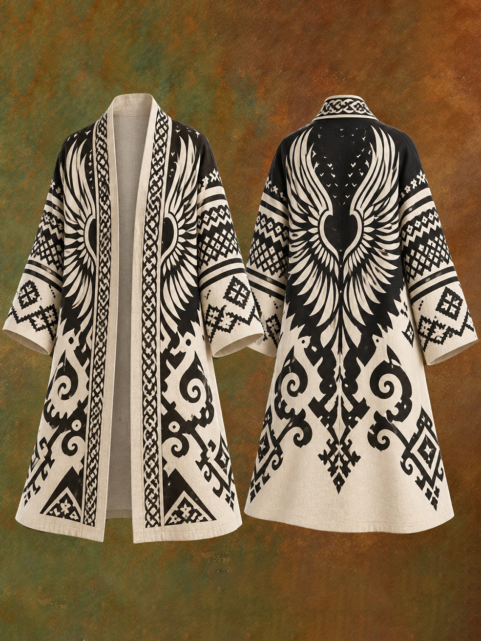 Men's Vintage Celtic Knot And Wing-pattern Casual Long Cardigan