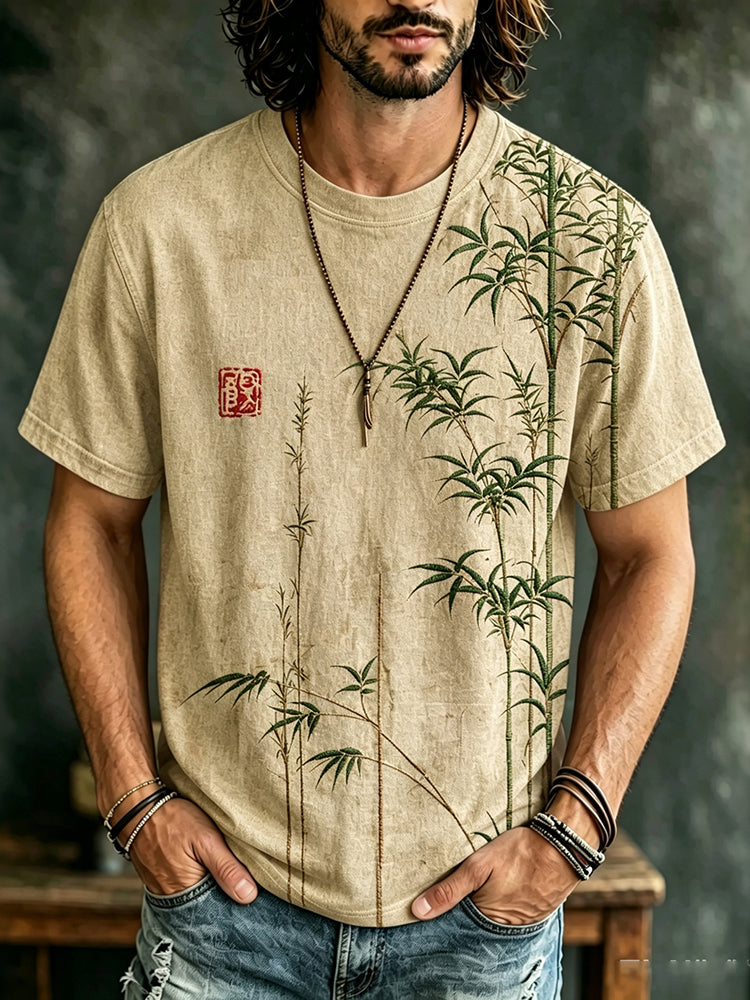 Men's Bamboo Japanese Art Print Casual T Shirt
