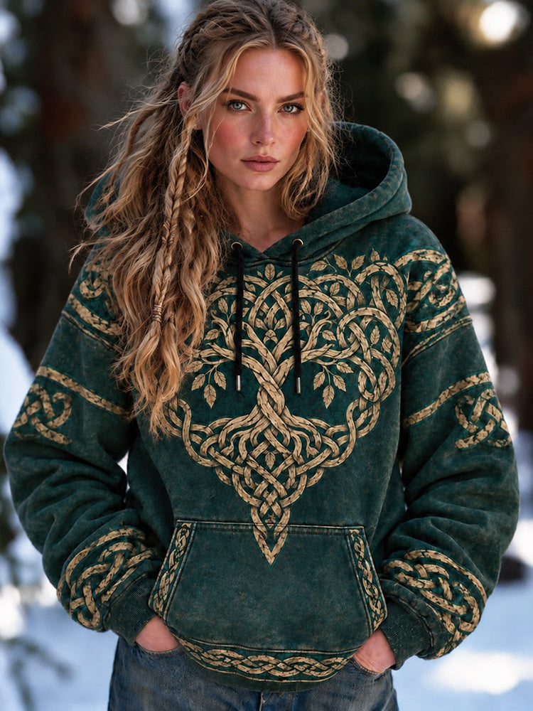 Women's Vintage Viking Tree Of Life Celtic Knot Art Casual Hoodie