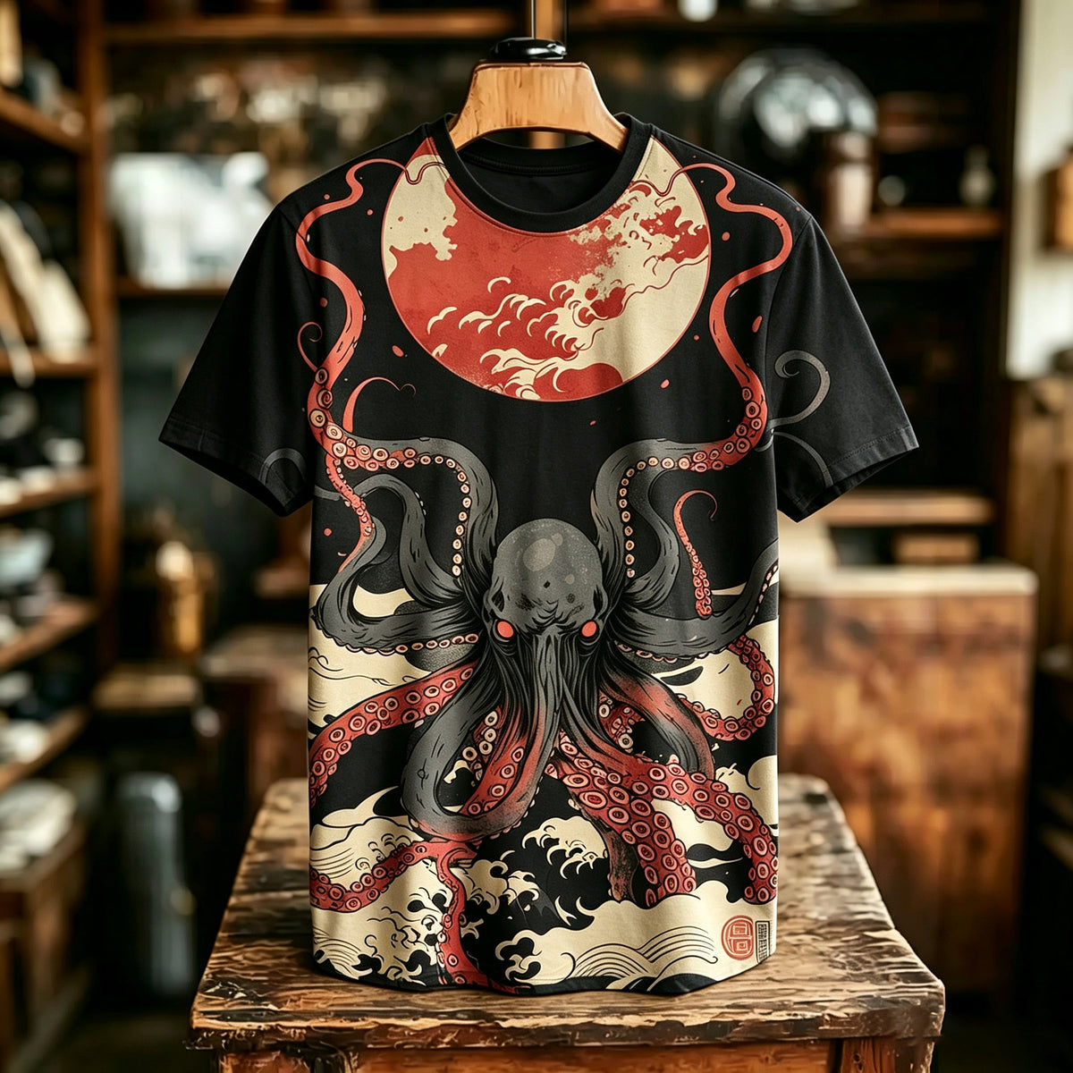 Men's Retro Japanese Style Octopus Print T-shirt