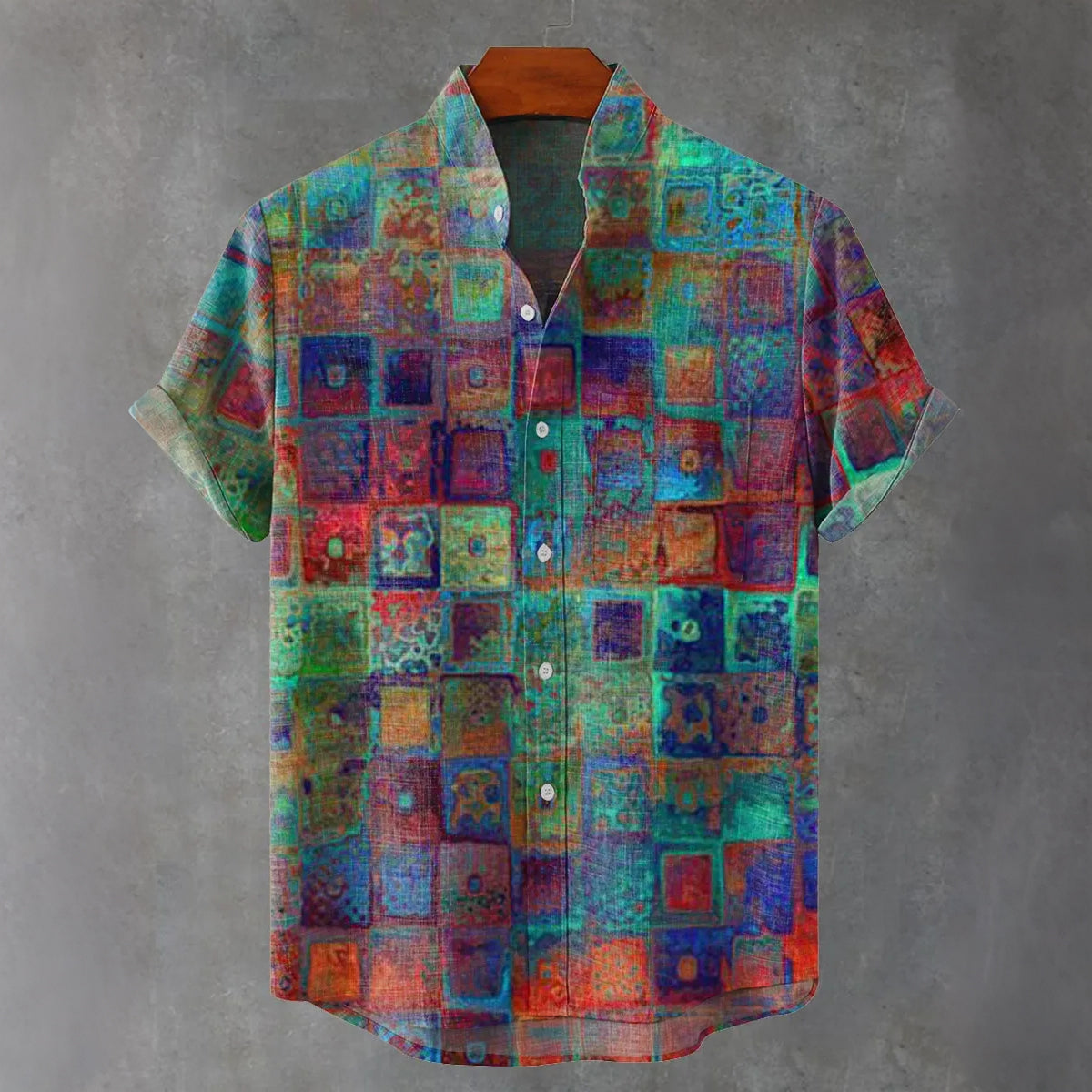 Men's Vintage Pattern Design Linen Blend Short-sleeve Shirt