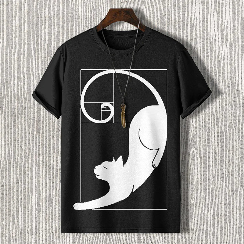 Men's Fibonacci Cat The Golden Ratio Print Casual T-shirt