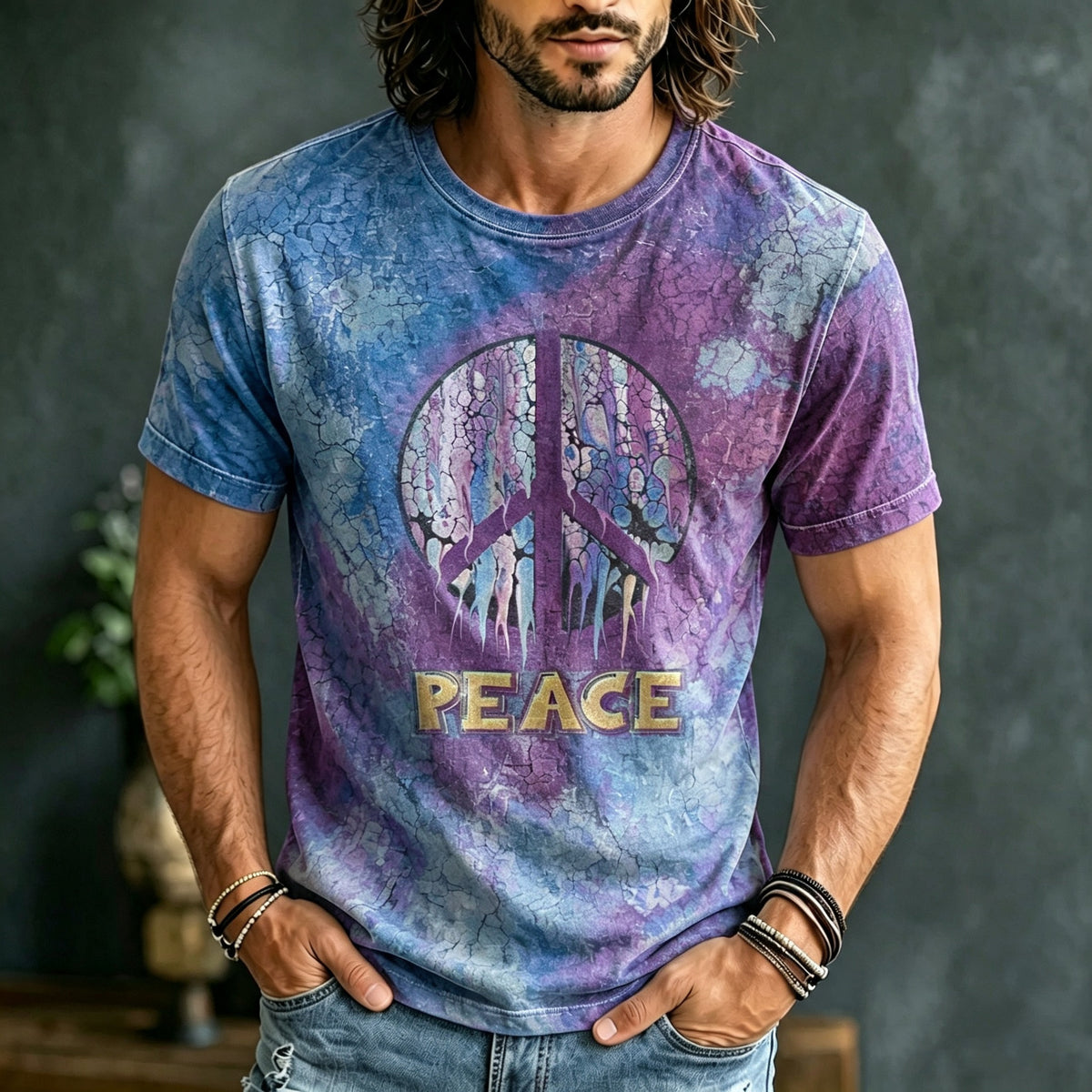 Men's Retro Hippie Style Printed Linen T-shirt