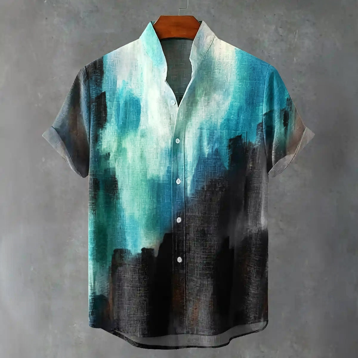 Men's Gradient Aged Texture Vintage Print Linen Blend Short-sleeve Shirt