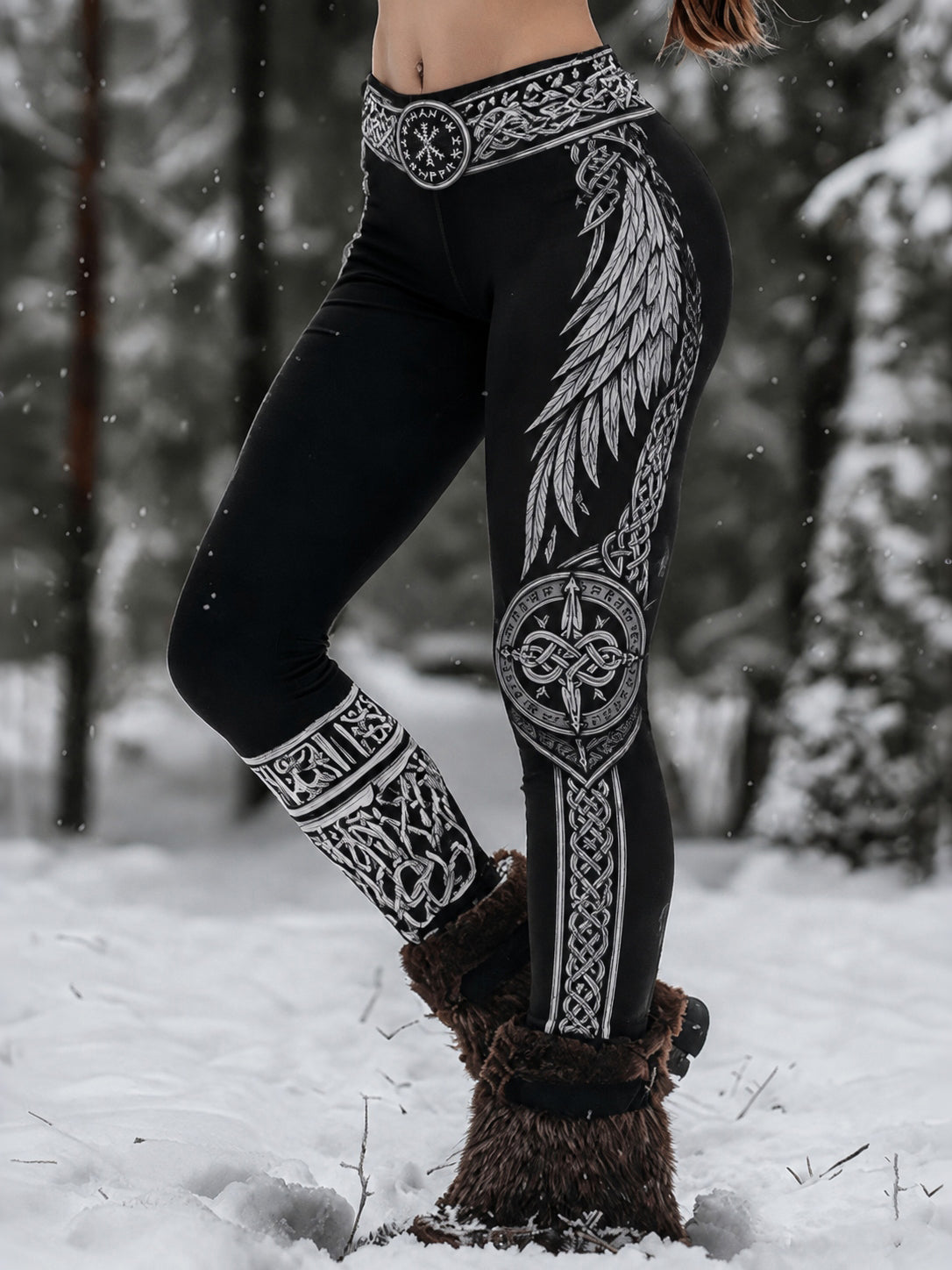 Women's Retro Viking Wings Pattern Print Leggings