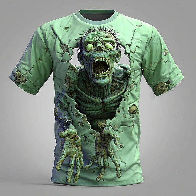 Men's Halloween Optical Illusion Zombies 3d Exaggerated Design Short Sleeve T-shirt