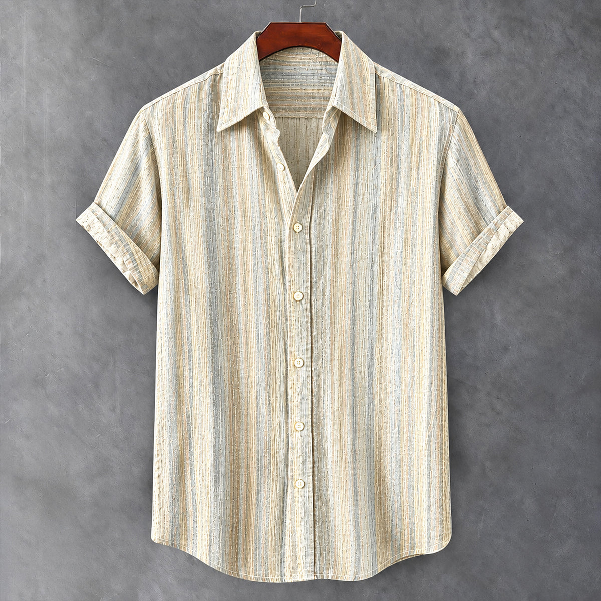 Men's Vintage Colorful Striped Art Print Casual Short Sleeve Shirt