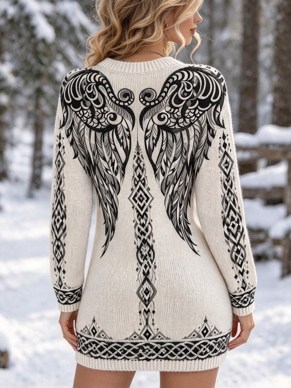 Women's Viking Celtic Knot And Wings Print Long Sweater