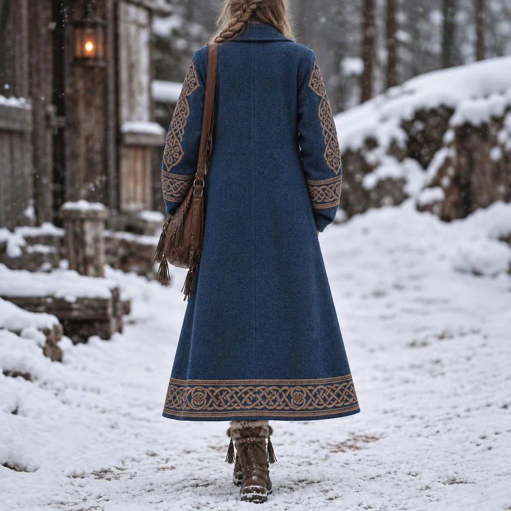 Women's Retro Viking Geometry Celtic Knot Pattern Art Cozy Coat